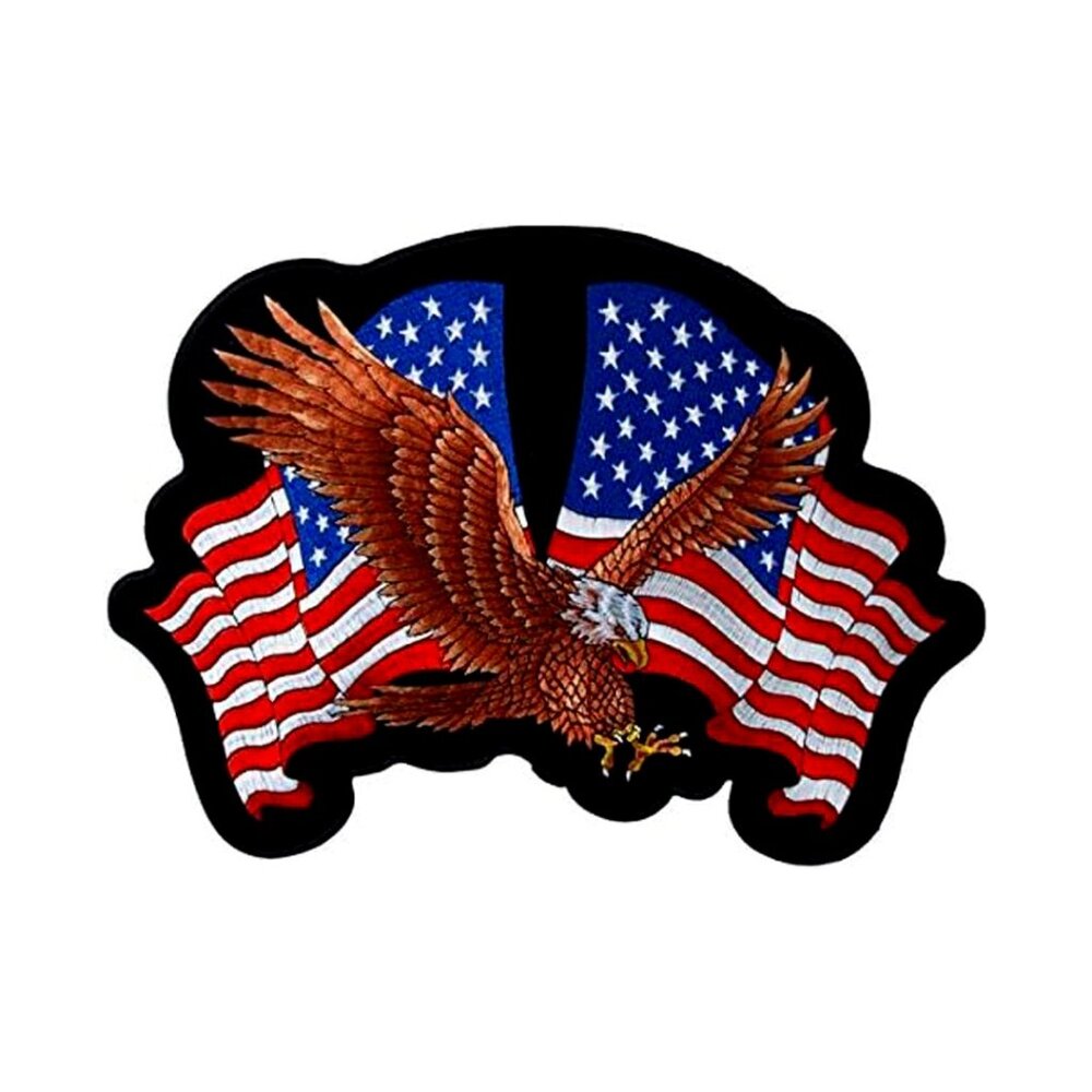 Eagle 2 Flag, American Eagle with USA Flags - Iron / Sew-On Rayon Patch, 4" x 3"